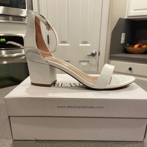 Low chunk white heels